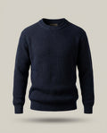 Trico Élégance – Marine – front – Long sleeves, ribbed crew collar, ribbed cuffs and hem, thick ribbed texture