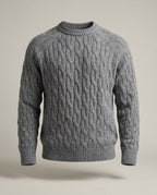 Tricot Maille Torsadée – Gris – front – Cable-knit crewneck sweater with raglan long sleeves, thick ribbed round neckline, wide ribbed cuffs