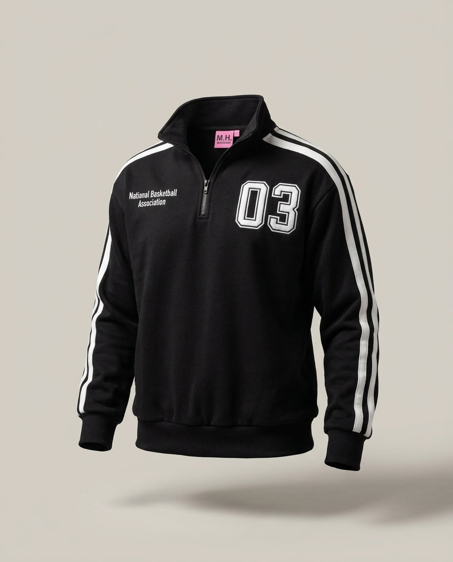 Sweat 03 Half-Zip – Noir – front – Half-zip front closure with stand collar