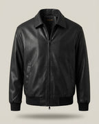 Veste Skaï Bomber – Noir – front – Black faux-leather jacket featuring a classic pointed collar, full front dual-zipper closure, two si