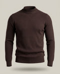 Trico Col Montant – Marron – front – Mock-neck fitted knit sweater with long sleeves