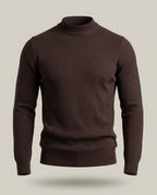 Trico Col Montant – Marron – front – Mock-neck fitted knit sweater with long sleeves