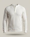 Pull Gauffré Lin Long – Blanc – front – long sleeves, henley collar with buttons, waffle texture, ribbed hem