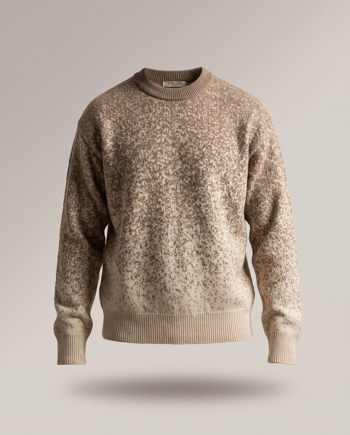 Pull Maille Dégradé – Beige – front – Crewneck sweater with ribbed collar, ribbed cuffs, and a broad ribbed hem