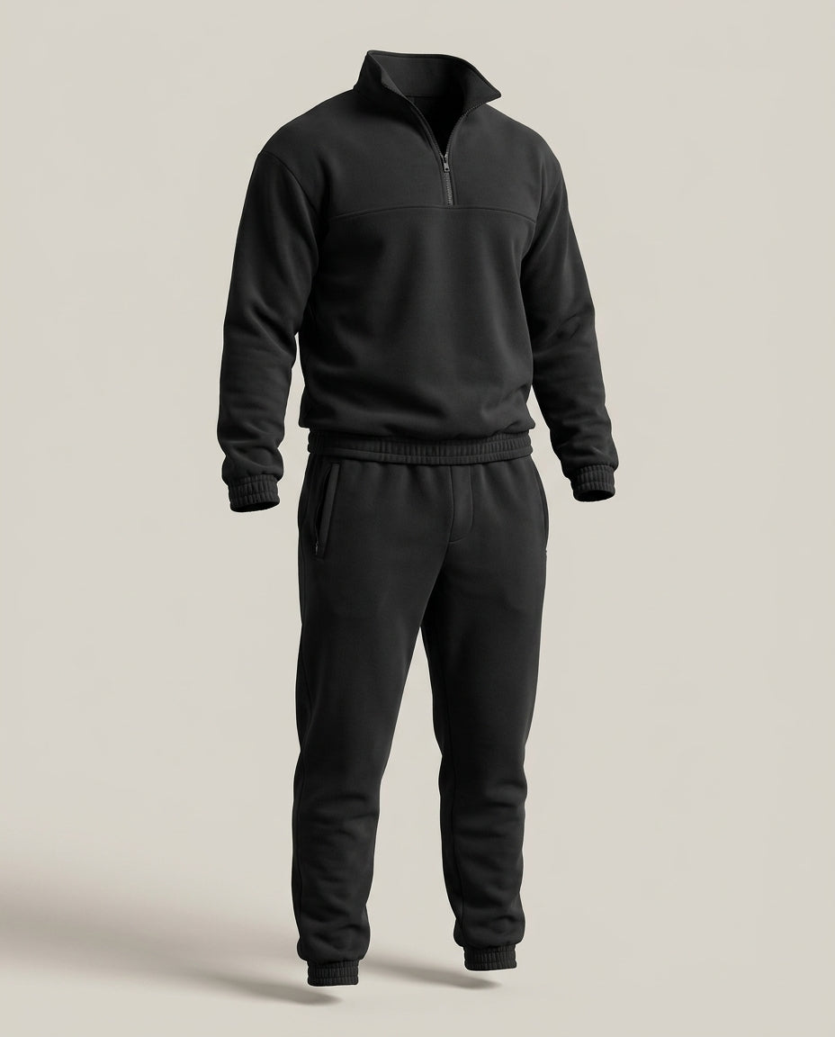 Set Urban Fleece – Noir – front – Two-piece fleece tracksuit set