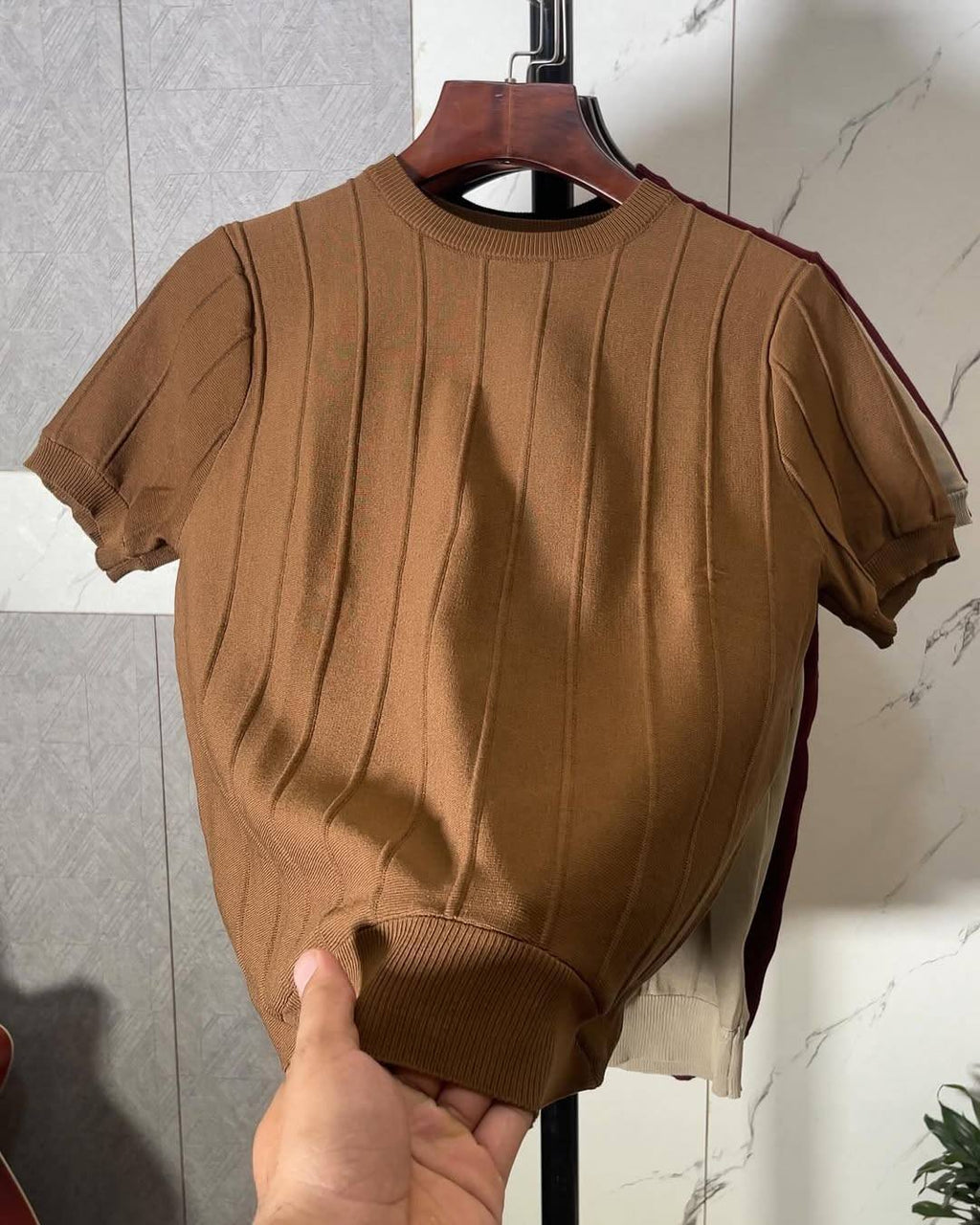 Vertical Stripe Knit T-Shirt