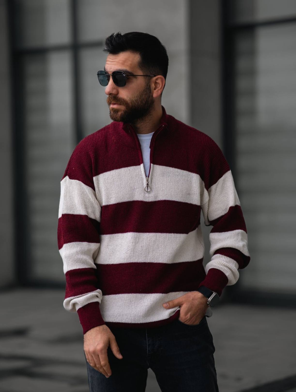 Tricot Rayé Oversize – Zip Col
