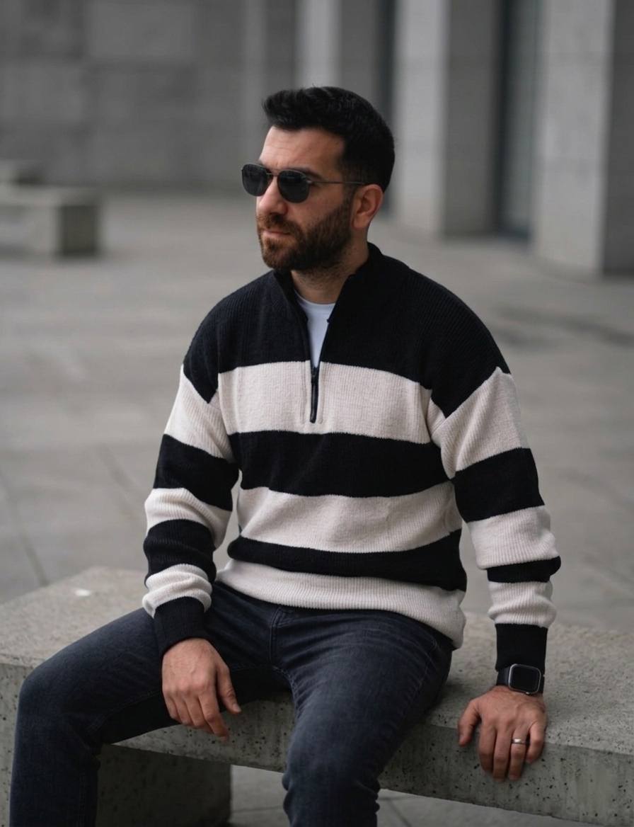 Tricot Rayé Oversize – Zip Col