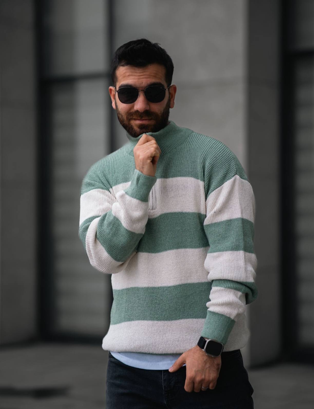 Tricot Rayé Oversize – Zip Col