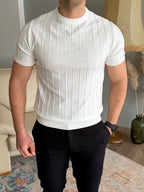 Vertical Stripe Knit T-Shirt