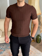 Vertical Stripe Knit T-Shirt
