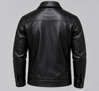 Street Style Leather Jacket – Noir – back – black leather jacket back view, horizontal yoke, plain hem