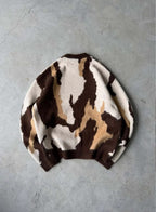 Pull homme MOKA – Maille à motif abstrait – Marron – flat – Back view of brown, beige, cream abstract pattern knit sweater.