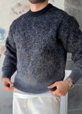 Pull Maille Dégradé – Gris – worn – Dark gray gradient speckled knit sweater, long sleeves, ribbed crewneck