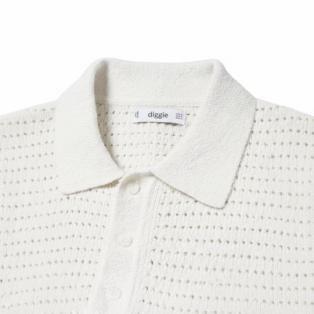 Polo Ajouré Lin - Détail col carré