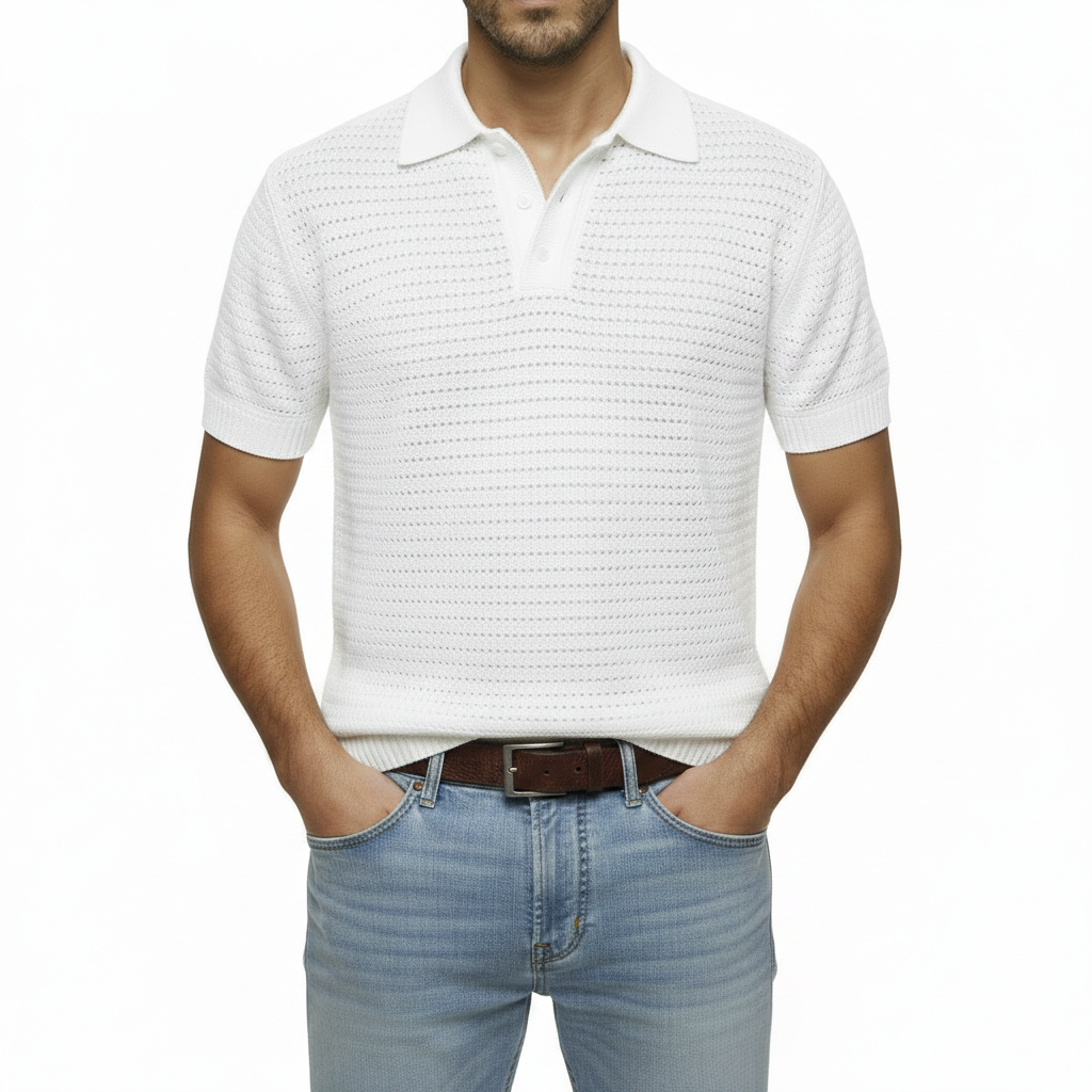 Polo Tricoté Pixel — Fond Gris Clair