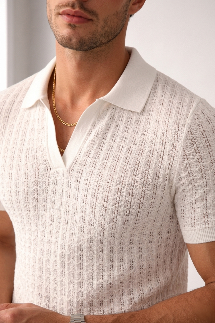 Pull Lin Ajouré Blanc Cassé