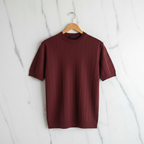Vertical Stripe Knit T-Shirt - Burgundy