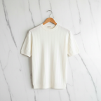 Vertical Stripe Knit T-Shirt - White